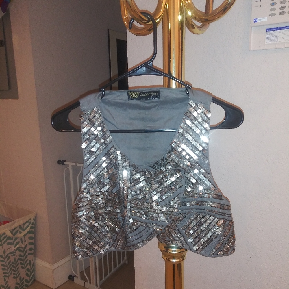 Gray Vest w/ Bronze & Silver Sequins